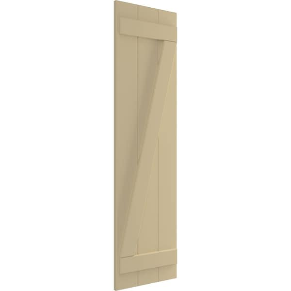 True Fit PVC, Three Board Joined Board-n-Batten Shutters W/Z-Bar, Natural Twine , 16 1/8W X 38H